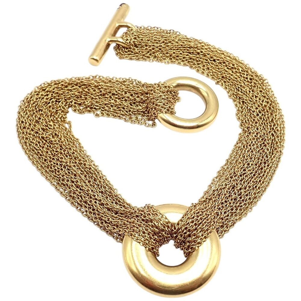 Authentic! Tiffany & Co 18k Yellow Gold Mesh Multi Strand Chain Toggle Bracelet